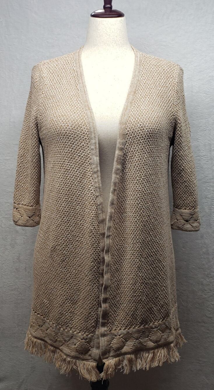 Natural Reflections Knit Cardigan XL Oatmeal Fringe Earthy Cabin Sweater Boho